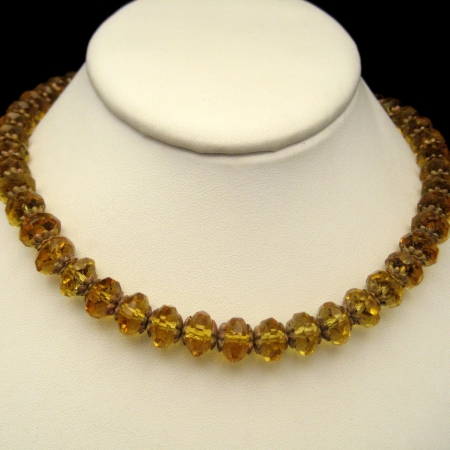 ART DECO Vintage Necklace Czech Crystal Yellow Glass Beads from myclassicjewelry.com