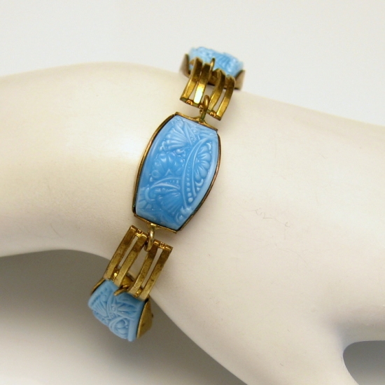 Art Deco Carved Glass Bracelet