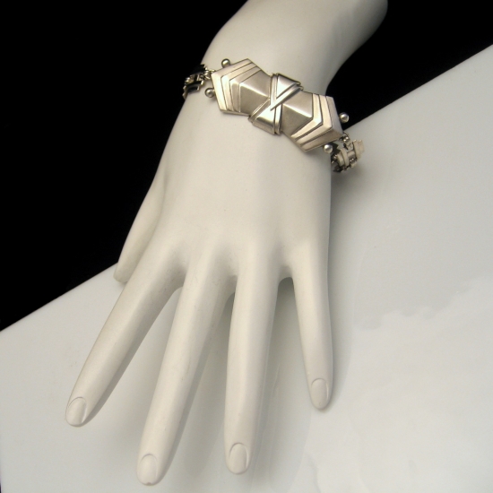 Lovely STERLING Silver Art Deco Revival Large Panel Link Bracelet from myclassicjewelry.com