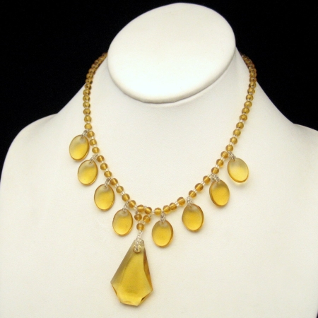 WEST Germany Art Deco Vintage Necklace Yellow Glass Beads Dangles from myclassicjewelry.com