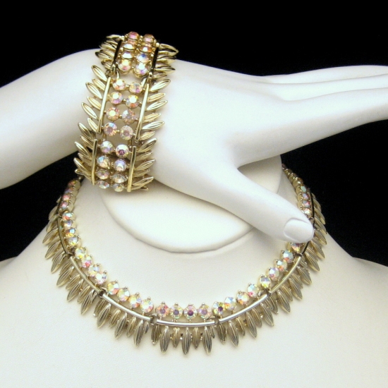 Gorgeous BSK Vintage AB Rhinestones Necklace Bracelet Set from myclassicjewelry.com