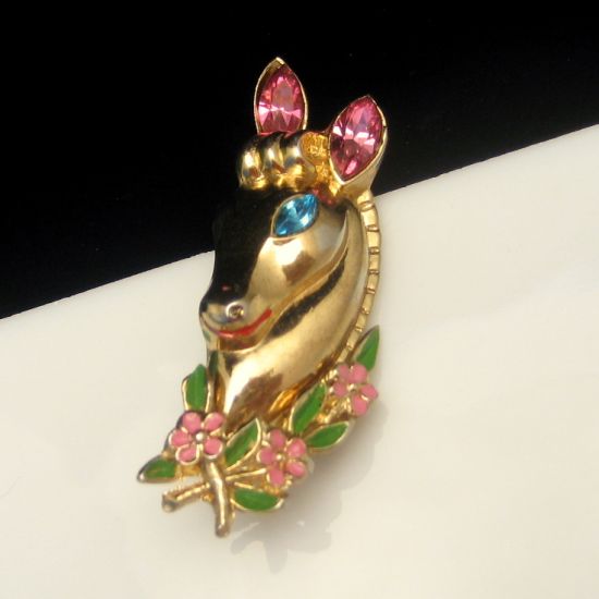 CORO PAT PEND Vintage Brooch Pin Horse Enamel Rhinestones from myclassicjewelry.com