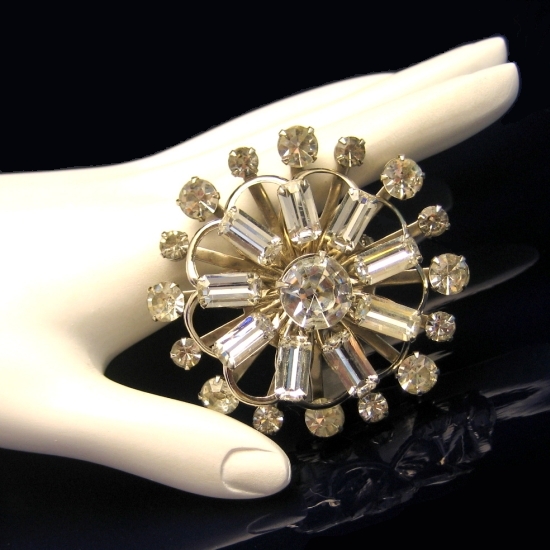 CORO Vintage Large Rhinestone Flower Snowflake Brooch from myclassicjewelry.com