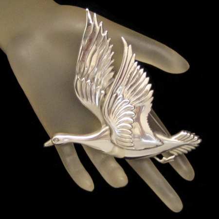Stunning, Large CORO STERLING CRAFT Silver Figural Goose Brooch from myclassicjewelry.com