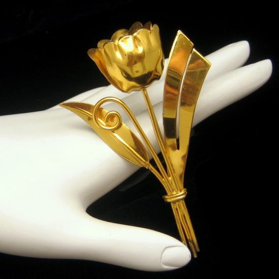 CORO STERLING CRAFT Vermeil Vintage Flower Tulip Brooch from myclassicjewelry.com