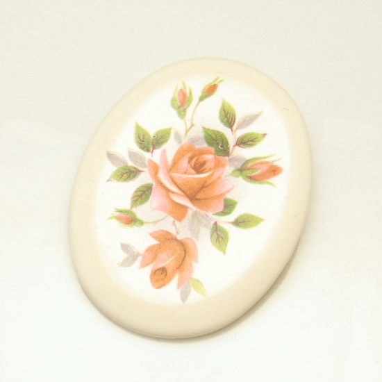   ENGLAND Vintage Large Oval Statement Brooch Pin Ceramic Roses Design