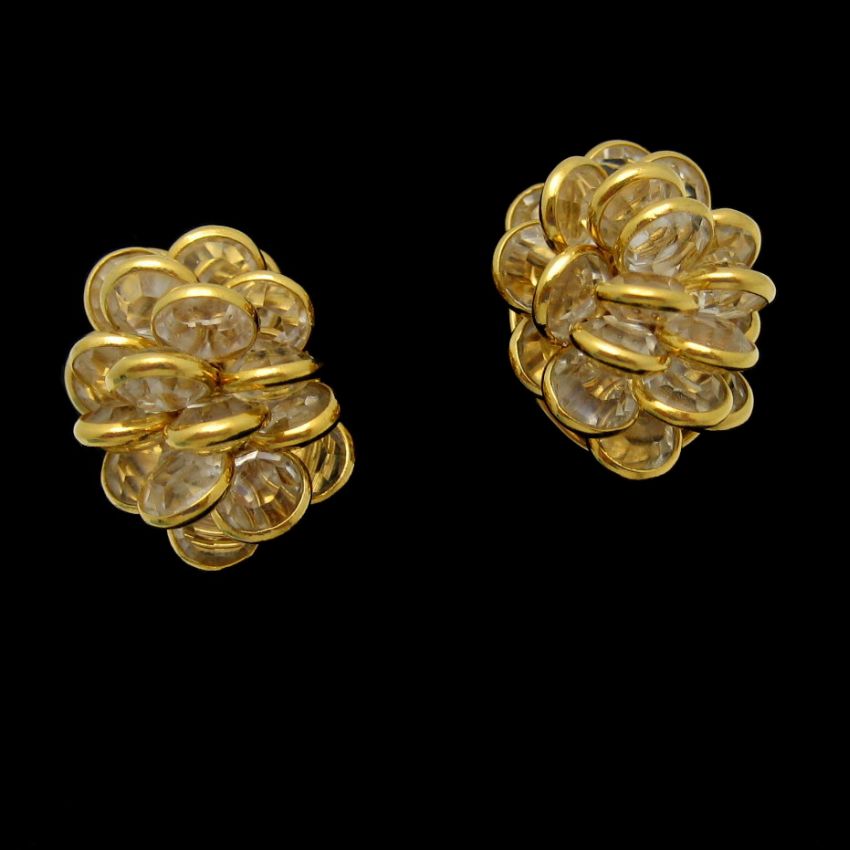 Vintage Clip Earrings Beautiful Bezel Set Crystals Clusters