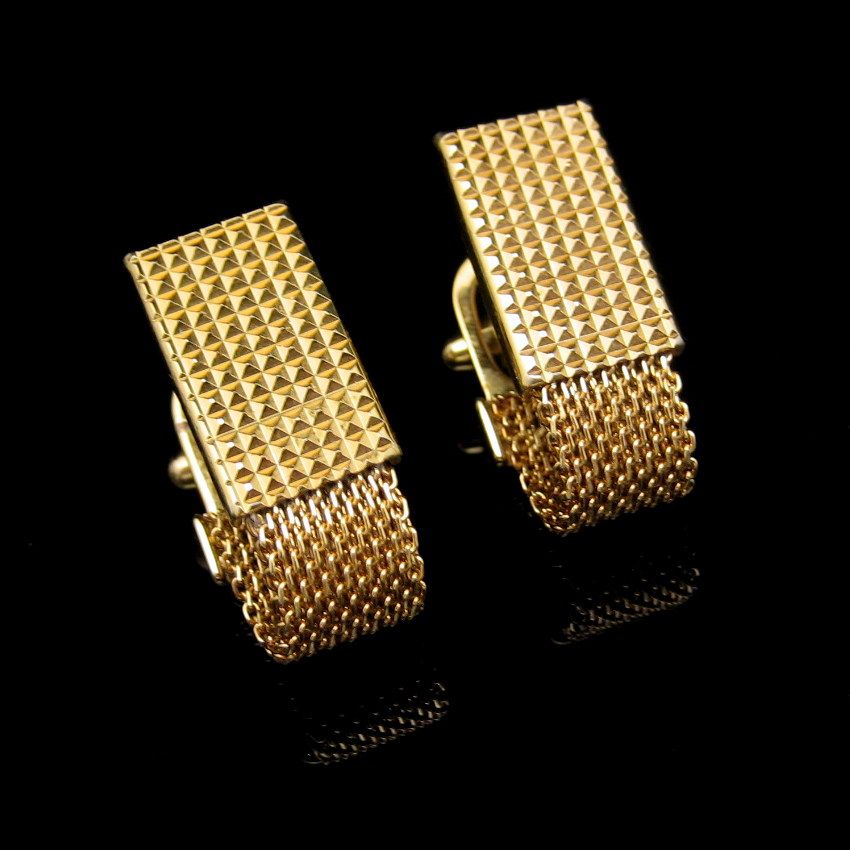Mid Century Patented Mens Gold Plated Mesh Cufflinks Cuff Links Vintage