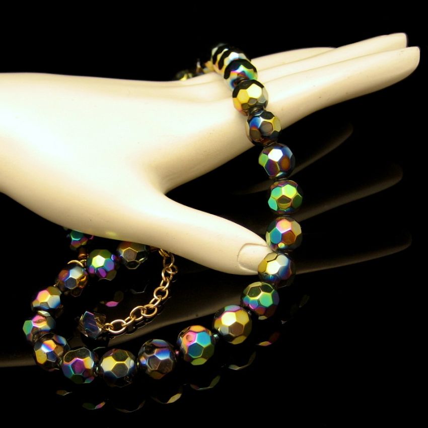 Vintage Chunky Faceted Carnival Glass Beads Necklace Gold Plated