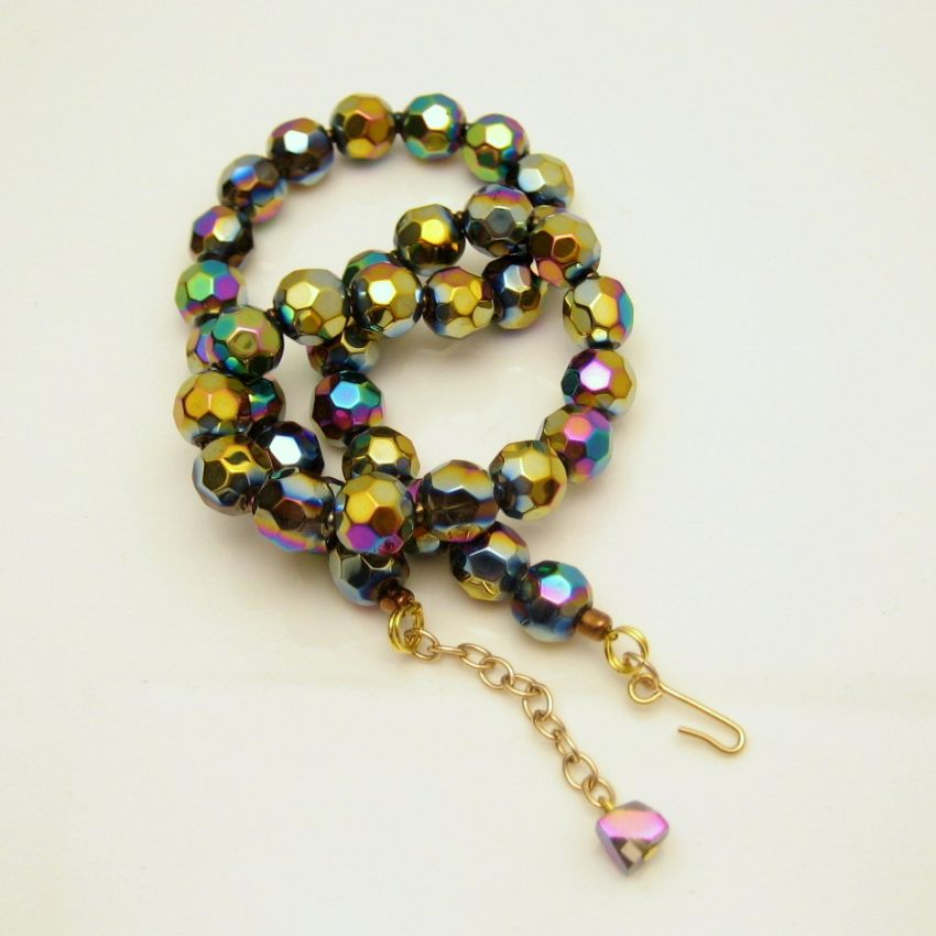 Vintage Chunky Faceted Carnival Glass Beads Necklace Gold Plated