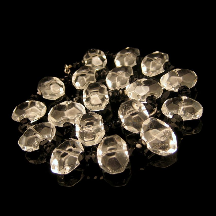 Vintage Chunky Glass Beads Necklace Clear Black Unique Style Artisan