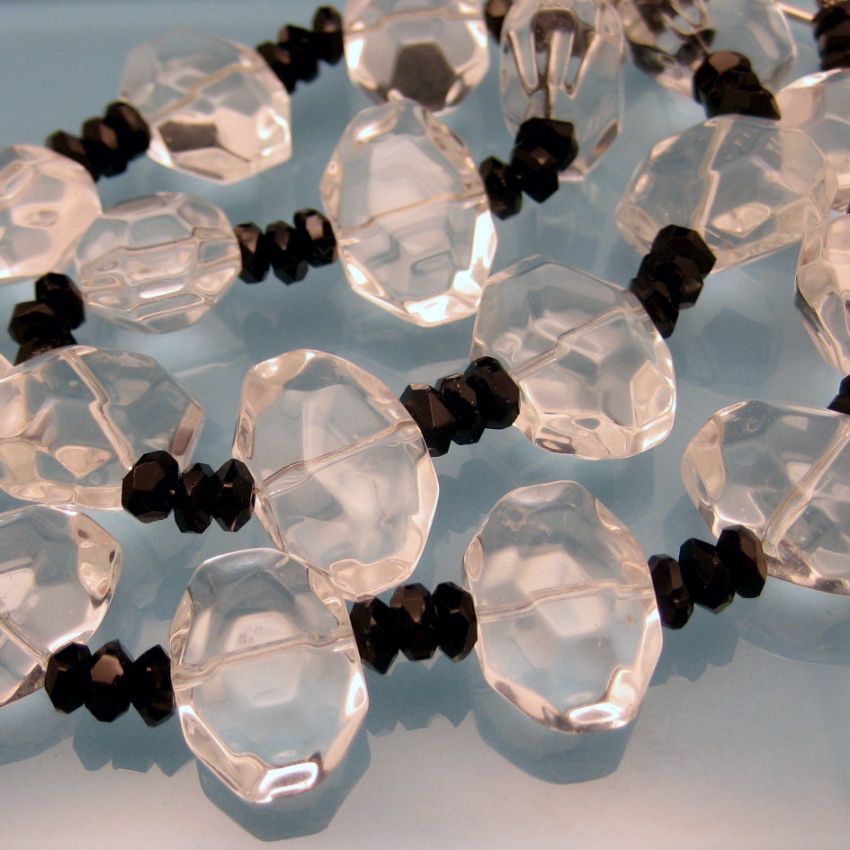 Vintage Chunky Glass Beads Necklace Clear Black Unique Style Artisan