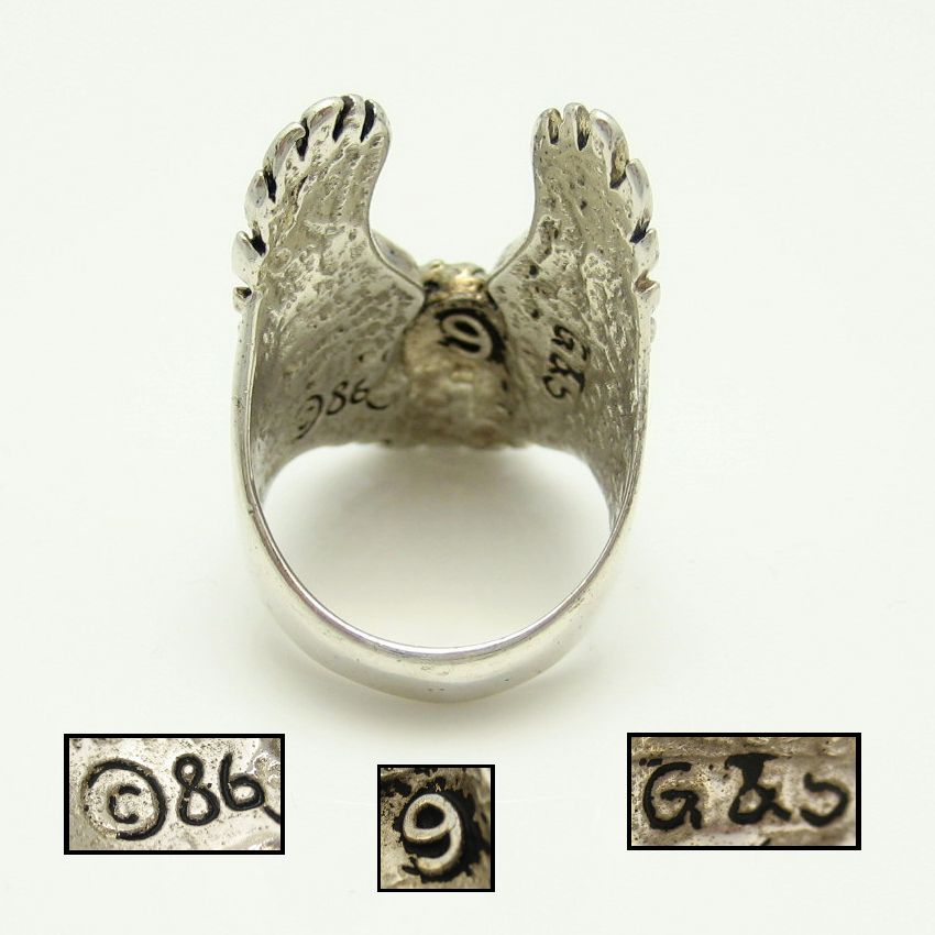 G S 1986 Vintage Large American Eagle Figural Biker Ring 8.75 to 9