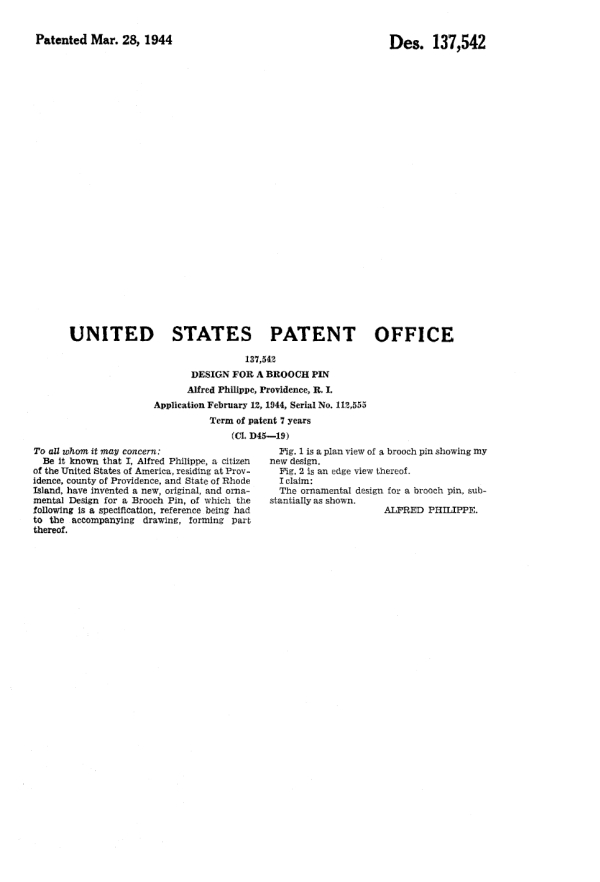 Trifari Patent 137542, Page 2