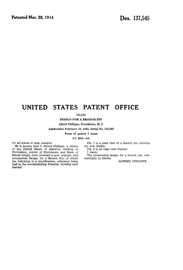Trifari Patent 137545, Page 2