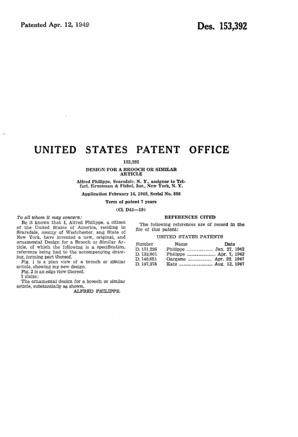 Trifari Patent 153392, Page 2