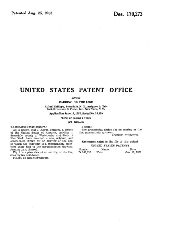Trifari Patent 170273, Page 2