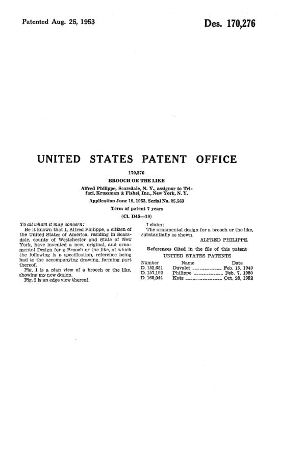 Trifari Patent 170276, Page 2