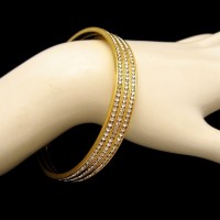 Vintage Bangle Bracelet Mid Century 3 Rows Channel Set Rhinestones Wide Gold Plated Elegant