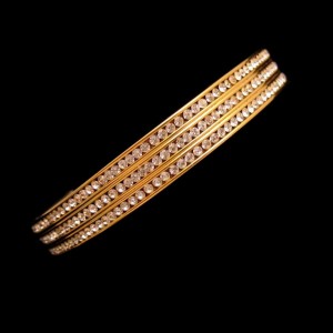 Vintage Bangle Bracelet Mid Century 3 Rows Channel Set Rhinestones Wide Gold Plated Elegant