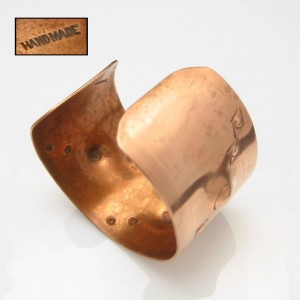 HAND MADE Wide Vintage Copper Cuff Bracelet Mid Century Chased Hammered