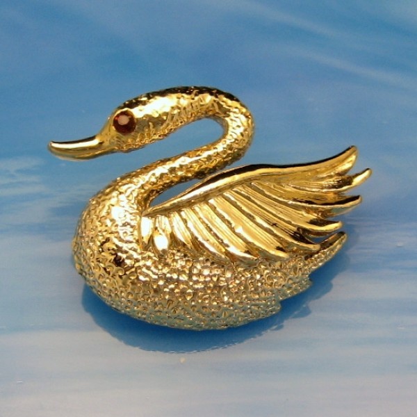 1950's  Duck with open Beak Pin with Ruby Red Rhinestone Eye Vintage Brooch 