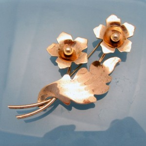 NAPIER STERLING Vintage Brooch Pin Mid Century 1940s Large Rose Flower Retro Gold Vermeil