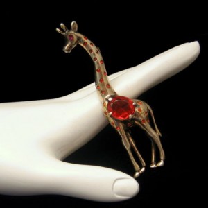 REJA STERLING Large Vintage Giraffe Brooch Pin Mid Century Silver Retro Red Crystals Figural Gold Vermeil