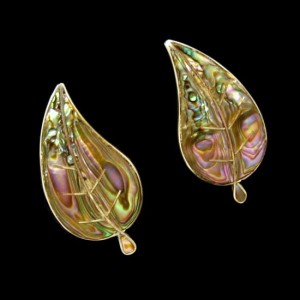 TAXCO MEXICO Vintage Abalone Earrings Mid Century Sterling Silver Large Statement