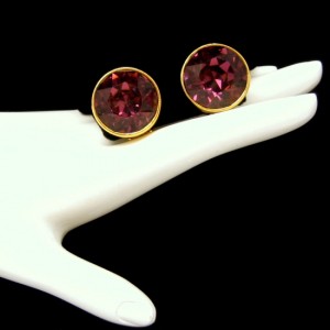 Vintage Earrings Mid Century Purple Amethyst Glass Circles Clips Large Stones NOS