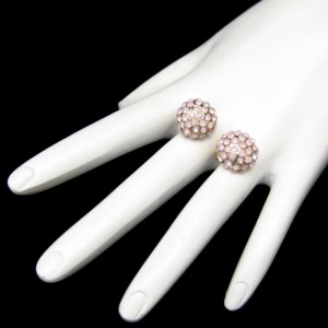 Vintage Post Earrings Dainty Domed Pink Rhinestones Small Sparkly