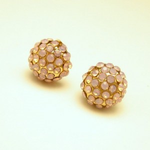 Vintage Post Earrings Dainty Domed Pink Rhinestones Small Sparkly