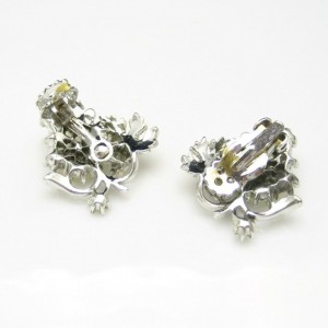 Mid Century Vintage Earrings Satin Glass Faux Moonstone Rhinestones Grapes Cluster