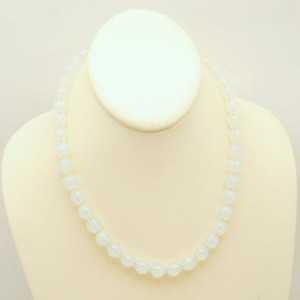 Vintage Necklace Mid Century Glass Beads Blue Opalescent Faux Moonstone Sterling Clasp