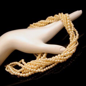 Vintage Faux Pearls Necklace Mid Century Torsade 6 Multi Strand Bridal Classic Style