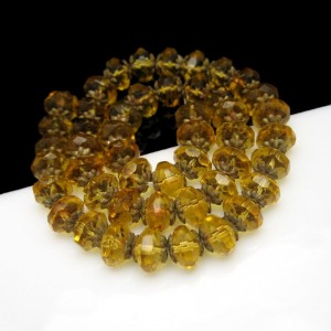 Art Deco Czech Crystal Yellow Glass Beads Vintage Necklace Large Aspirin