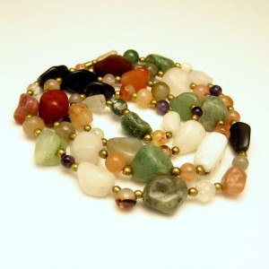 Vintage Necklace Mid Century Polished Agate Stones Multi Colors 31 inches Long