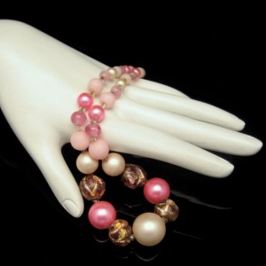 Vintage Collar Necklace Mid Century Pink Art Glass Carved Beads Chunky Slim Neck