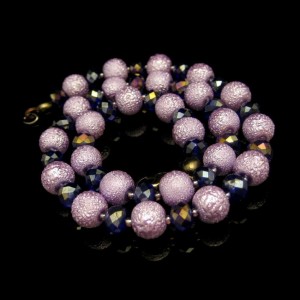 Vintage Beads Crystals Necklace Mid Century Chunky Textured Purple Lavender Blue Unique Striking