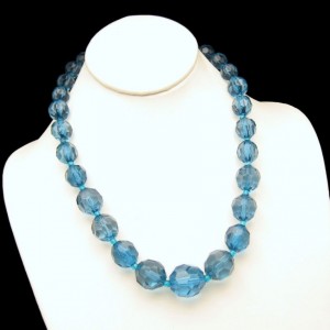 Vintage Blue Lucite Necklace Mid Century Moonglow Faux Crystal Chunky Beads Very Pretty