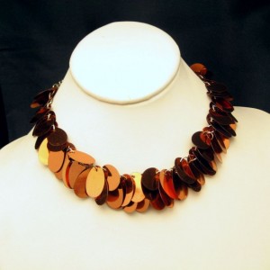 Vintage Collar Necklace Shimmery Copper Colored Discs Light Weight Stylish
