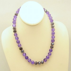 Vintage Necklace Mid Century Purple Crackle Glass AB Crystal Beads Very Pretty Striking Color