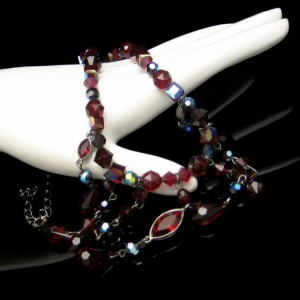 Genuine SWAROVSKI Red Crystal Beads Dangles Necklace Signed Swan Mark Vintage