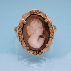 830 Silver Carved Shell Cameo Vintage Ring Abalone Marcasites Size 6.5