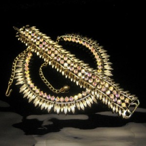 BSK Vintage Necklace Wide Bracelet Set Mid Century AB Rhinestones Gorgeous High Quality EUC
