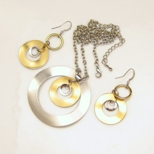 Vintage Bold Modernist Two Tone Curved Circles Necklace Earrings Set