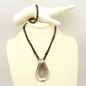 Vintage Pendant Necklace Bracelet Black Seed Beads Dichroic Glass