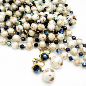 Crown Trifari Mid Century Rare 5 Strand Vintage Necklace Bracelet Earrings Blue AB Crystals