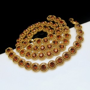 CROWN TRIFARI Vintage Necklace Bracelet Set Topaz Rhinestones Mid Century Goldtone
