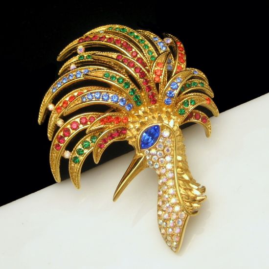 TRIFARI Colorful Rhinestone Firebird Fire Bird Brooch Pin 1996 from myclassicjewelry.com